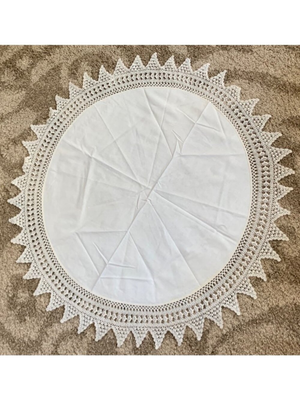 Handmade White Crochet Lace Round Tablecloth 40"